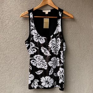 MICHAEL Michael Kors Leaf & Floral Sequin Modal Tank Top